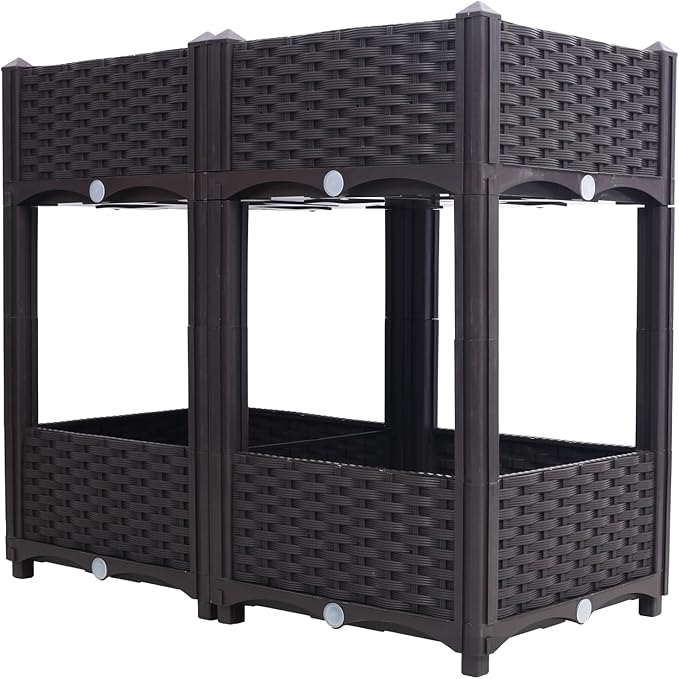Planter Raised Beds Polypropylene Brown Self-Draining System Outdoor Balcony Garden Durable