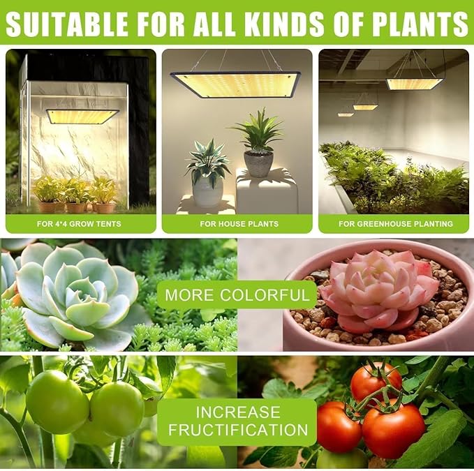 Full Spectrum LED Grow Light for Indoor Plants with UV&ampIR Sunlight Simulating Plant Hanging Grow Light for Seedlings Vegetables Peppers (60W Actual Power)