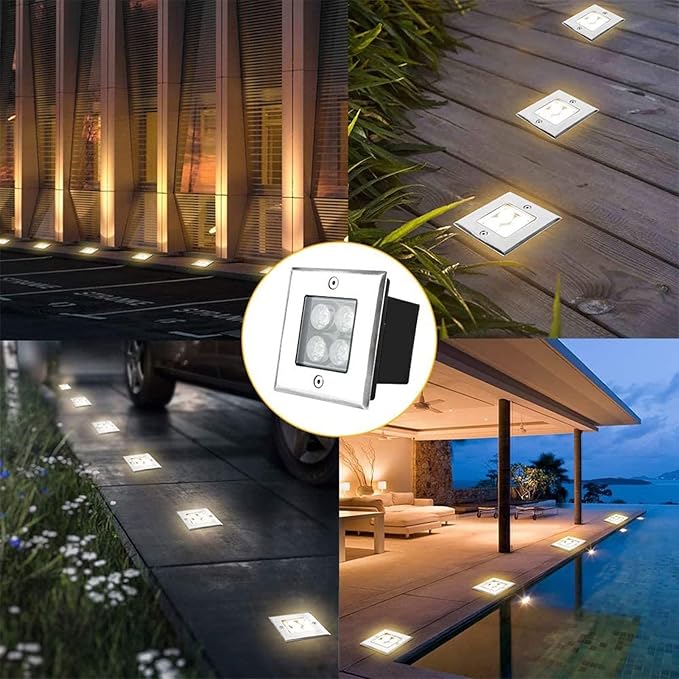 LED Square Underground Light - 4W Square Ground Landscape Light IP67 Waterproof Outdoor Buried Lights12/24V for Gardens Terraces Paths(White Light12V)