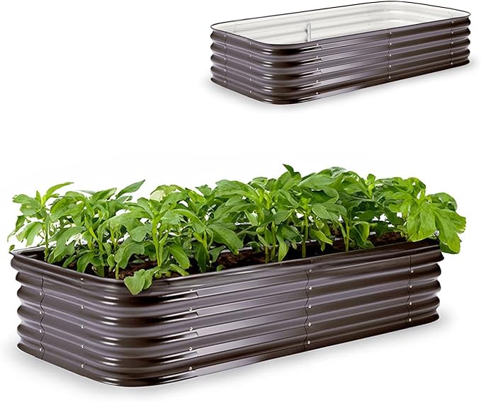 Epic Gardening 6-in-1 Modular Galvanized Raised Garden Bed Kit 15 Food-Safe Medium Metal Planter Box Oval Raised Garden Beds Outdoor for Vegetables Flowers Herbs and Fruits - Slate Grey