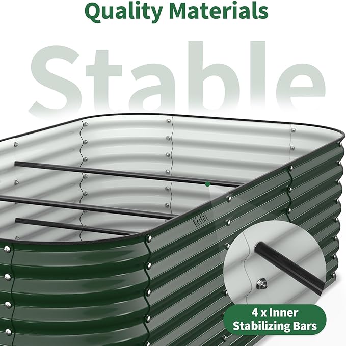 Kesfitt Raised Garden Bed Outdoor Galvanized Steel Metal Raised Bed Planter for Vegetables &amp Garden 24-Inch Deep Open Bottom Backyard Bed 8x4x2 ft Forest Green