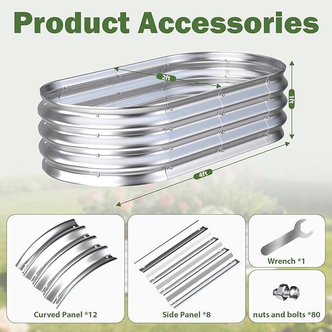 Galvanized Raised Garden Bed Outdoor 4x2x1ft(2Pack) Metal Heavy Duty Planter Boxes for Gardening Easy Assemble Small Oval Plant Container Kit for Vegetables Flowers Fruits Silver