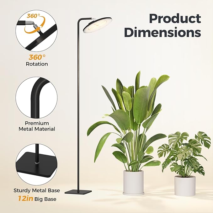 Bamworld Hanging Grow Light for Indoor Plants Full Spectrum 10 Dimmable Levels LED Grow Light Long Cord Timer Garden Greenhouse Flowers Large Tall Plant Black with Upright Stand