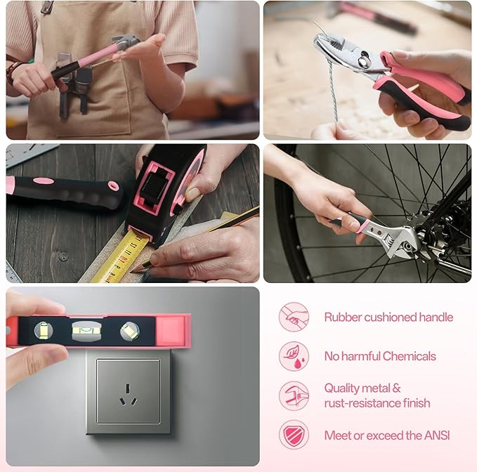 COMOWARE 12V Cordless Drill Set Pink Hand Tool Set with Cordless Drill Driver Complete Repair Tool Kit for Women Storage Bag Ideal for Office Garden Dorm and DIY Project