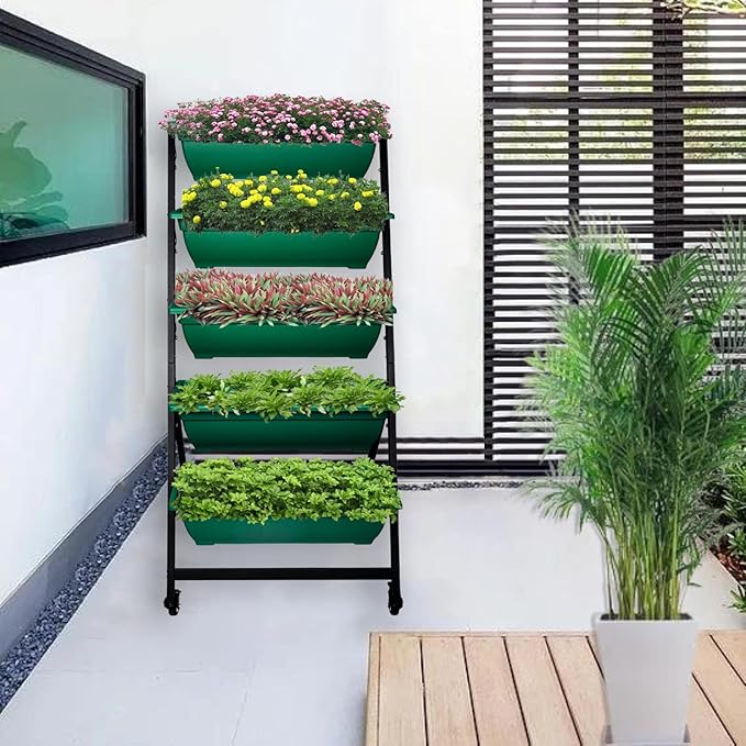 4FT Vertical Raised Garden Bed 5 Tier Planter Box with Wheels to Grow Flowers Vegetables Herbs on Your Patio Balcony Greenhouse for Outdoor and Indoor Gardening