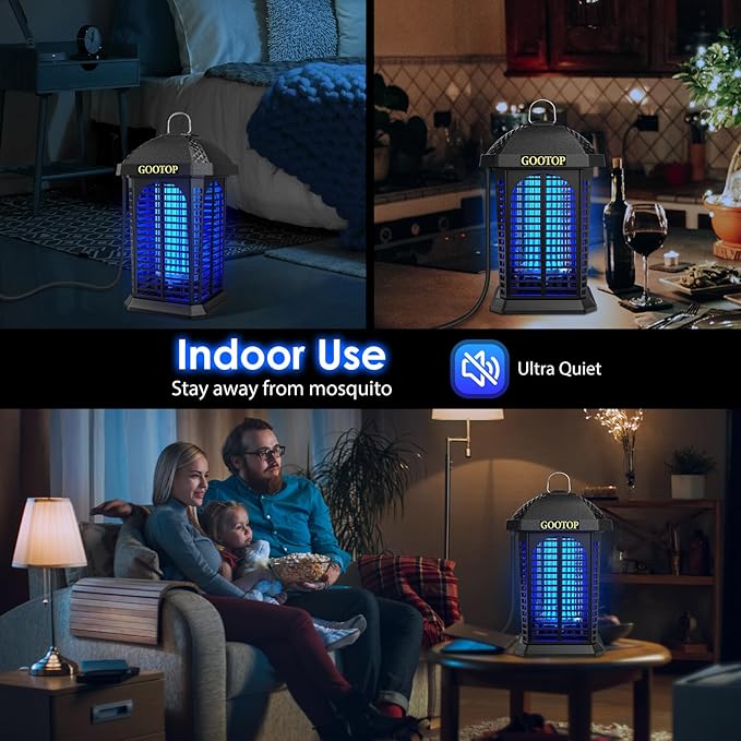 Bug Zapper Outdoor 4200V Electric Mosquito Zapper Bug Zapper Outdoor Fly Traps Fly Zapper Mosquito Killer Indoor 3 Prong Plug 90-130V ABS Plastic Outer