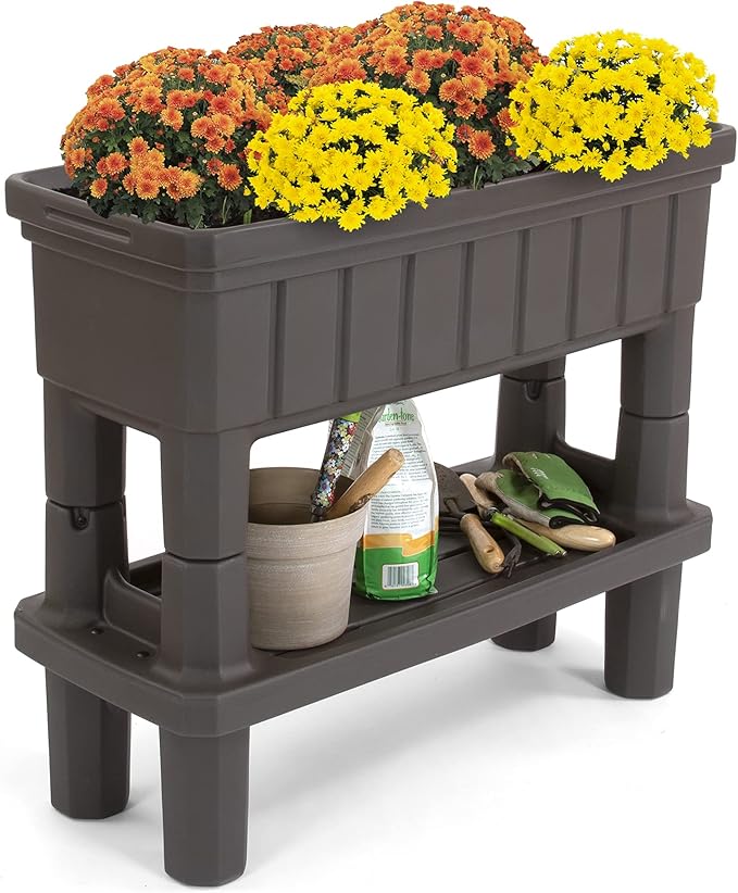 Simplay3 American Home Raised Garden Bed Outdoor Planter with Garden Tools Storage Shelf 36 L x 30 H Garden Bed Dark Brown
