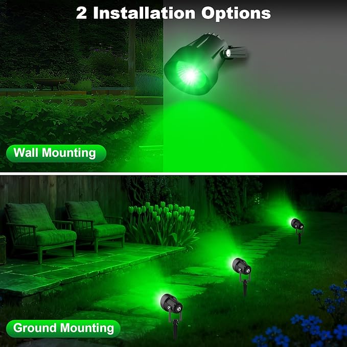 Green Spotlights Outdoor 14 LED Landscape Lighting with US Plug IP65 Waterproof Spot Lights for Tree Yard Garden Pathway Halloween Christmas St. Patrick's Day Decor 4 Pack