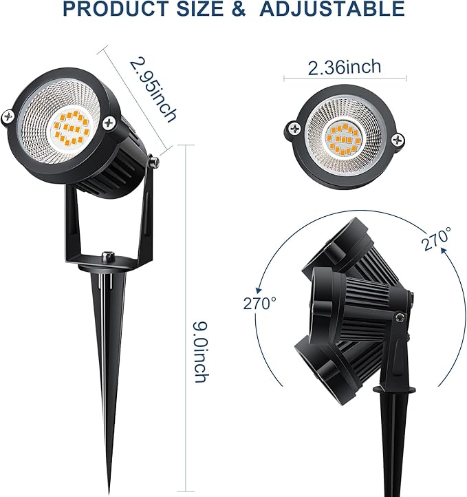 Landscape Lighting Outdoor LED Low Voltage Landscape Lights 7W 900LM Waterproof 12V Garden Lights Flag Landscape Spotlights with Spike Stand Warm White Light (10-Pack with Connector)