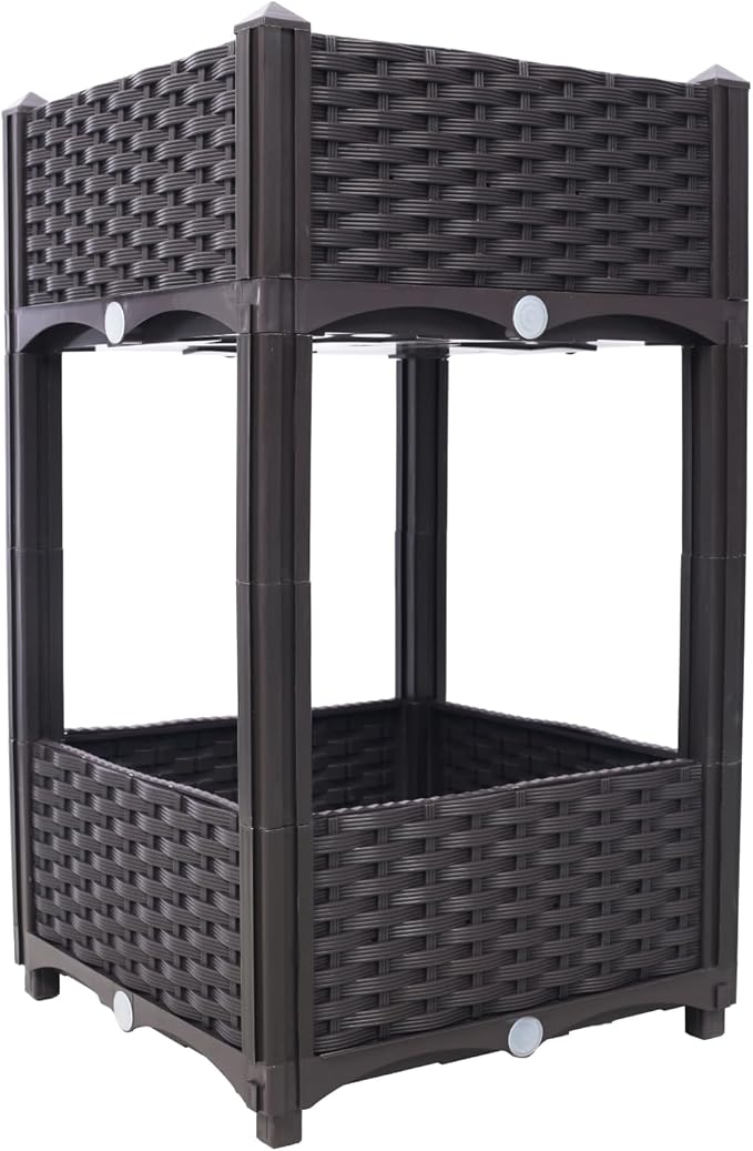 Planter Raised Beds Polypropylene Brown Self-Draining System Outdoor Balcony Garden Beds Weather-Resistant
