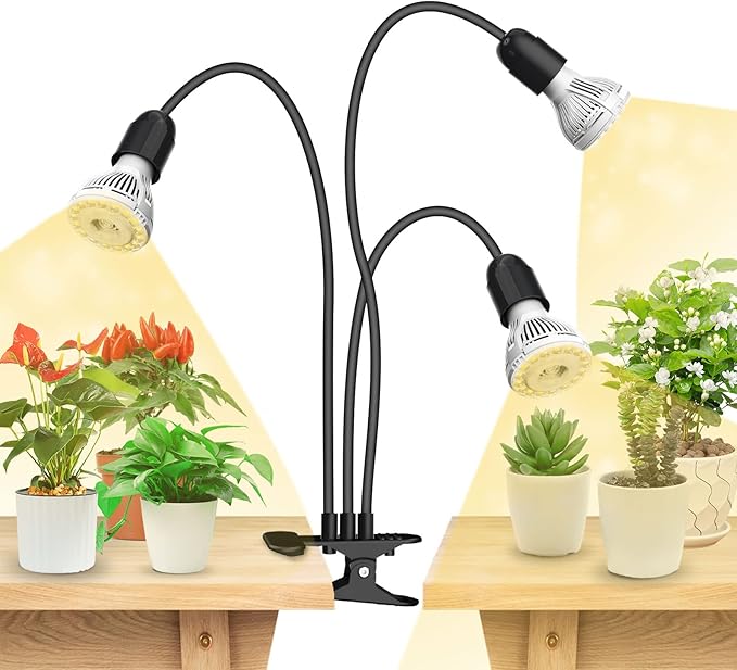 SANSI LED Grow Lights for Indoor Plants 450W Full Spectrum 3-Head Gooseneck Grow Lamp with Ceramic Tech. 30W Power Clip-on High PPFD Plant Light with Optical Lens Lifetime Free Bulb Replacement