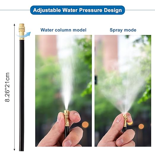 360° Adjustable Drip Irrigation System Garden Watering 5/16 Automatic Atomizing Sprinkler System with Hose Tubing Flexible Copper Nozzles Quick Connector Greenhouse Raisedbed Lawn (50ft + 15 Nozzles)