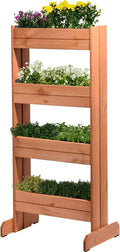 dobar® 58372FSCe Vertical Flower Bed Solid Wood | Vertical Raised Bed with 4 Planters | Vertical Bed for Garden/Patio/Balcony | Flower Stairs Including Plant Film | 55 x 40 x 125 cm | Brown