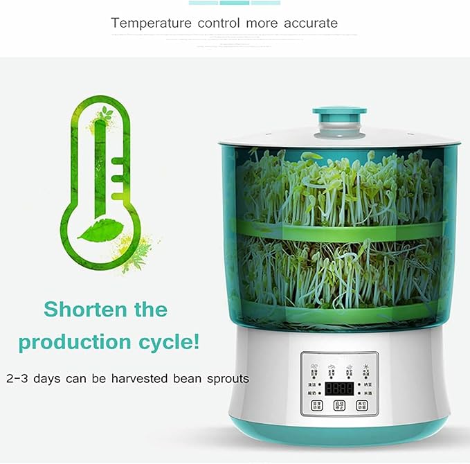 Automatic Bean Sprout Machine Electric Sprouter Bean Growing Machine 2-Layer Constant Temperature Large-Capacity Seed Germination Kit Sprouting Seedli