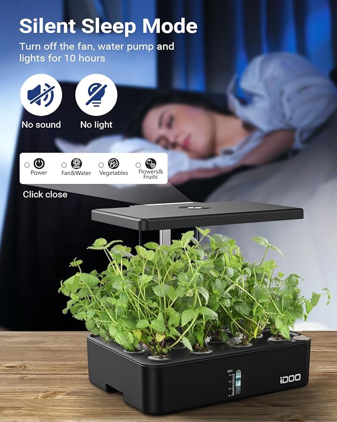 iDOO Hydroponics Growing System Kit 12Pods Indoor Herb Garden System with LED Grow Light Built-in Fan Auto-Timer Adjustable Height Up to 11.3 for Home School for Women Mom for Christmas Gifts