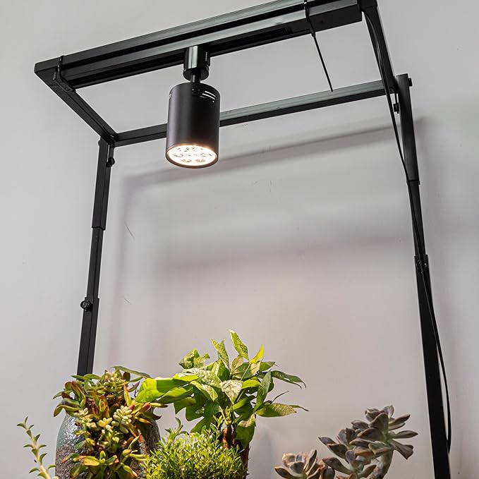 3-Pack Track Mounted Remote Plant Light Full Spectrum 7W Warm Light Adjusted Angle Industrial Style Black Metal H-Type Track Light for Flowers Growing Indoor Plants Shelf