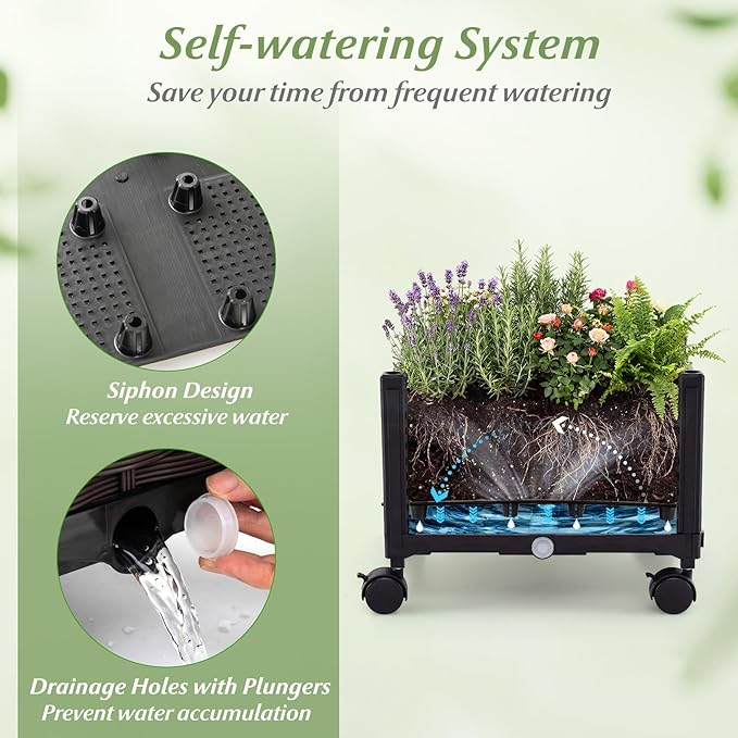 BECOMFORT Planter Box with Arch Trellis 58”H Self-Watering Tomato Planter w/Wheels Hanging Roof &amp Drainage Holes Outdoor Indoor Raised Garden Bed for Climbing Vines Perfect for Lawn &amp Back