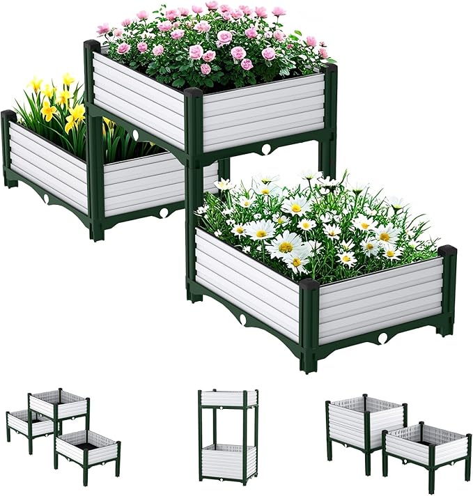 Planter Box Raised Garden Bed with Reinforced Support Rods Drainage Grid Multi-Combination Options for Vegetables Flowers and Herbs Ideal for Balcony and Patio Gardening