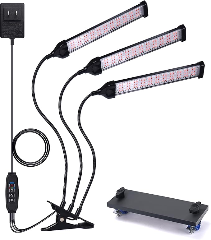 LED Grow Lights for Indoor PlantsFull Spectrum Clip Plant Growing Lamp with PVC Board for Hydroponics Plants10-Level DimmableAuto On Off Timing 3 9 12Hrs(1 Pack)