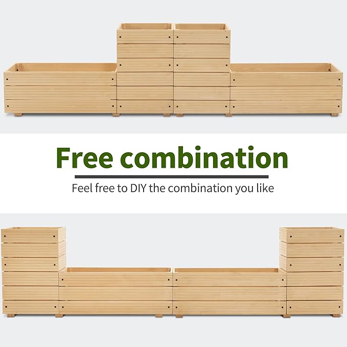 MCombo L Shape Wooden Raised Garden Bed Outdoor Planter Box Elevated Garden Bed for Vegetables Herb and Flowers 0213