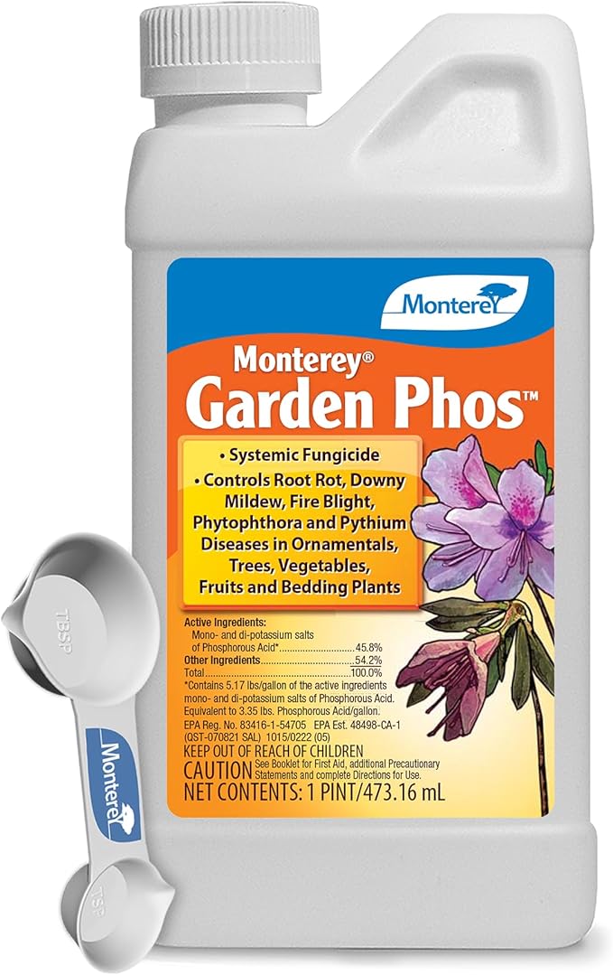 Monterey Garden Phos Bundled with Measuring Spoon - Fungicide for Root Rot Downy Mildew Fire Blight Sudden Oak Death Phytopthora &amp Pythium - 1 PT