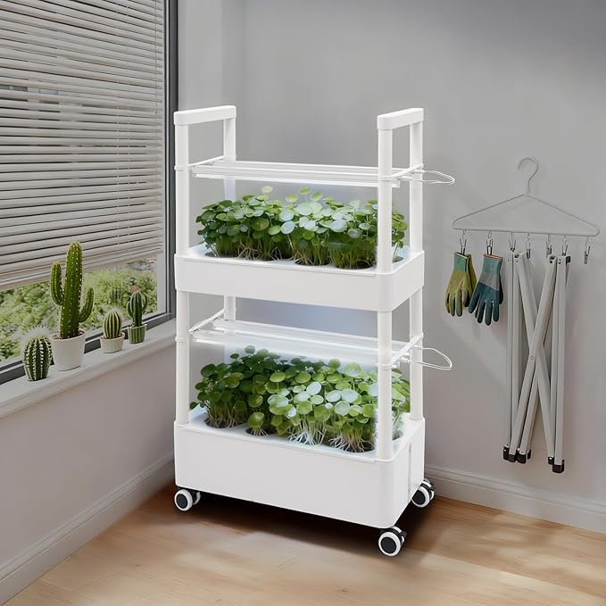 Vertical Hydroponic Grow System 2-Tier with 28 Holes Indoor Gardening System with 4 LED Grow Lights &amp Automatic Water Circulation 5.28Gal Water Tank for Vegetables Herbs White