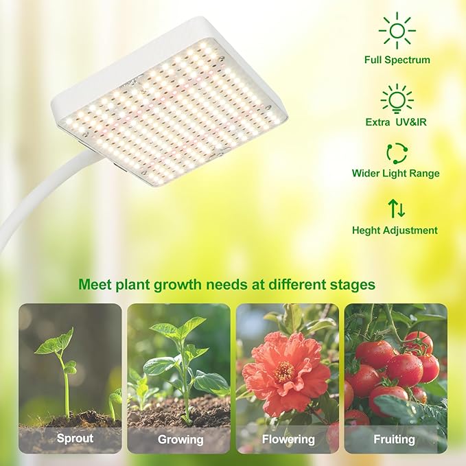 2Head Floor Lamp Grow Light Bright and Big Coverage Grow Light with Stand for Indoor Tall Plants Bonsai Tree 4/8/12/16/20H Timer 50 Watt Power Draw NO Need Adapter 24-76 Height