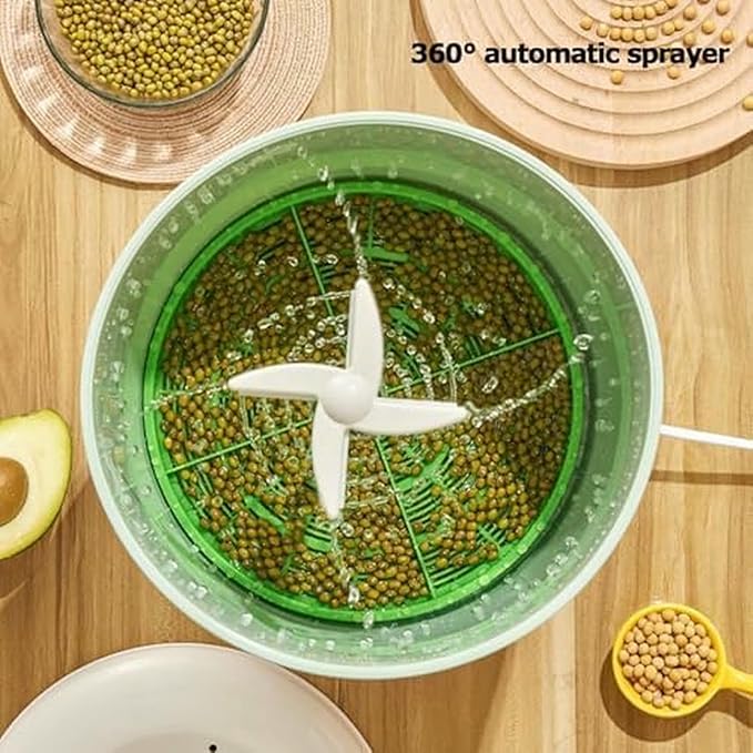 Smart Bean Sprout Machine Bean Sprouter Growing Machine with 2 Layer Large Capacity 3 Different Seasons Modes 360°Sprinkling Sprouting Kit for Radish
