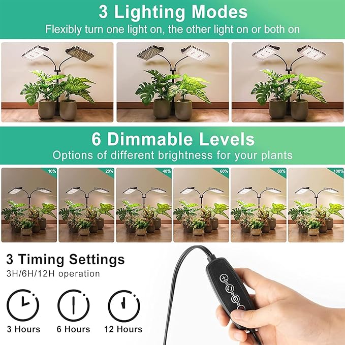 LED Plant Grow Light 48W Full Spectrum Growth Lamp 360 Adjustable Height Grow Lamp with Stand 3 Light Modes 6 Dimming Speeds for Indoor Plants (50leds)