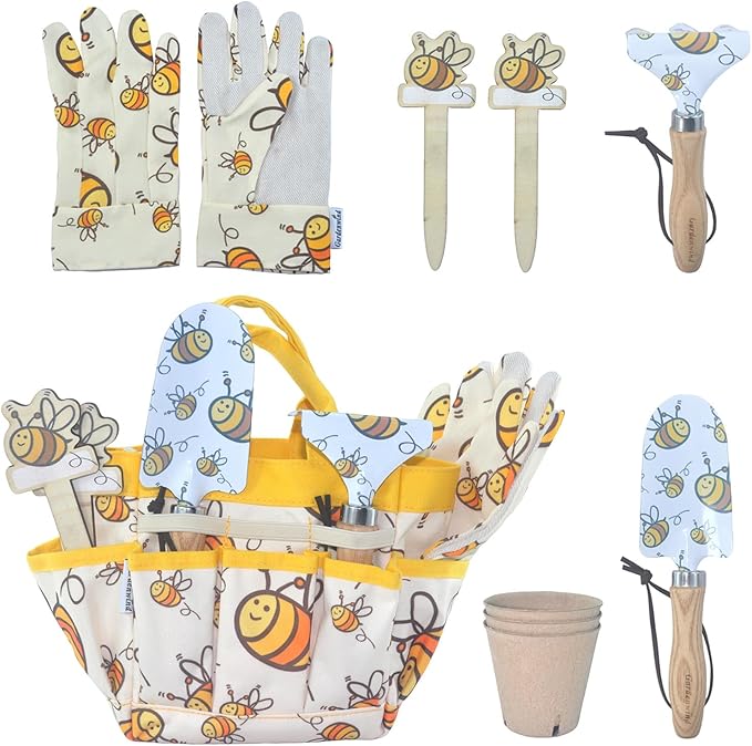 Gardenwind 9Pcs Gardening Tools kit for Toys Safety and Heavy Duty Gardening Gifts Shovels Gloves and Tool Bag