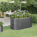 Anthracite Powder-Coated Steel Garden Raised Bed Oval Planter for Outdoor Plants 59.8x31.5x26.8 Inch Tall Durable Metal for Patio Balcony Backyard Gardening