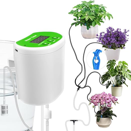 Automatic Plant Waterer Self Watering System - Drip Irrigation Kit with Programmable Timer Water Up to 12 Potted Plants Perfect for Indoor Gardens Balconies &amp Outdoor Parks