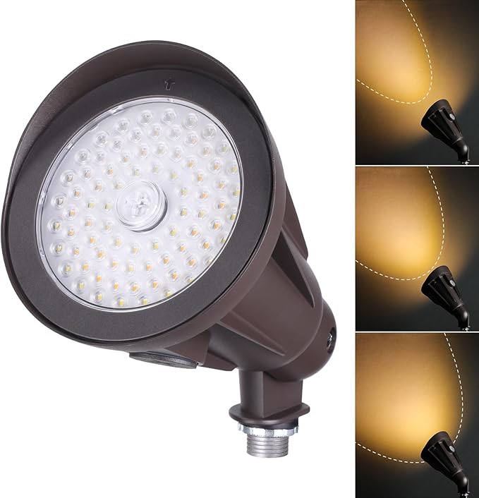 LEONLITE 3CCT LED Bullet Flood Light 4H4V/5H5V/6H6V 47°-130° Selectable NEMA Beam Dusk to Dawn Flag Pole Light with Knuckle Mount 120-277V 25W/20W/15W Commercial Landscape Spotlight ETL Listed