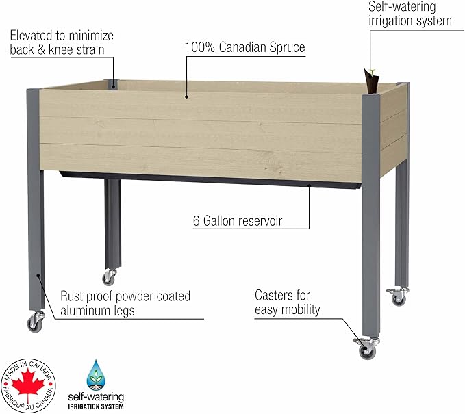 CedarCraft Self-Watering Raised Garden Bed (21 x 47 x 32H) - Container Gardening with The Convenience of a Self-Watering Irrigation System. Made in Canada.