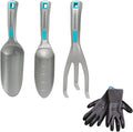GOODSMANN Garden Tools Set 3 Piece All One Piece Die-Cast Aluminum Gardening Kit Hand Shovel Hand Transplanter and Hand Cultivator Shovel Soils Scoop Triple Claw Rake for Digging Planting