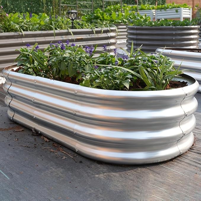 4x2x1ft Galvanized Raised Garden Bed Outdoor 12 Tall Metal Raised Beds for Gardening Planter Boxes for Plants Vegetables Flowers Herbs &amp Tomato Bottomless Elevated Garden Beds Kit Silver