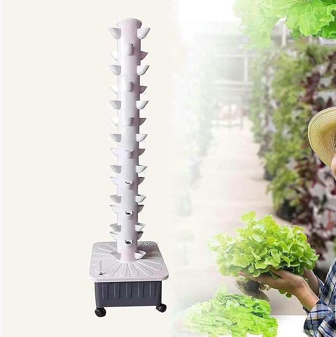 Hydroponics Tower - Hydroponics Growing System for Indoor Herbs Fruits and Vegetables - Aeroponic Tower with Hydrating Pump Timer Adapter Seeding Bed