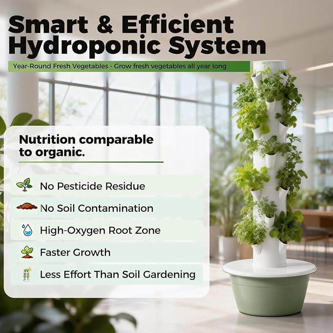 Garden Hydroponic Grow 9 Tier 36 Plants Smart Timing 30L Water Tank Hydroponic Growing System Kit Save Water &amp Electricity for HerbsVegetablesFruitsTomato Green-IndoorWithLEDLight