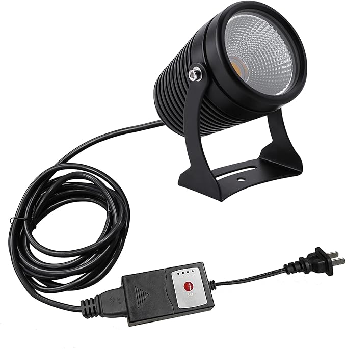 Kiven IP65 Waterproof LED Landscape Accent Uplight Grey Decorative Spotlight Lamp with Plug-in Cord and Timer for Indoor Outdoor Yard Step Statue (10W Yellow Light)