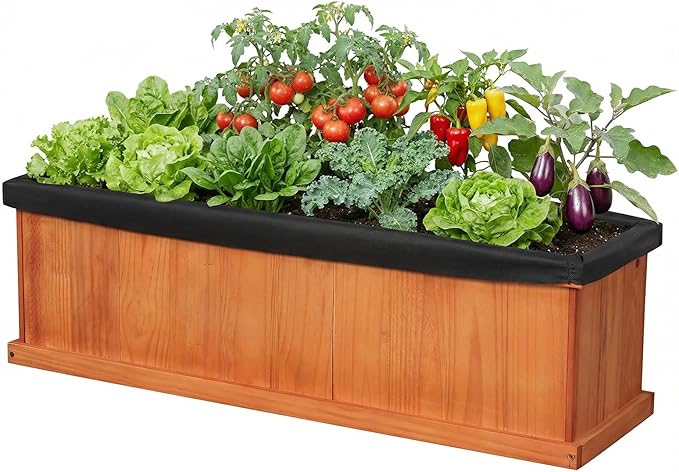 S AFSTAR Wooden Raised Garden Bed with Drainage Holes &amp Liner 2 Pieces Solid Fir Wood Planter Box for Flower Vegetable Herb Outdoor Indoor Gardening Kit for Balcony &amp Backyard (40 x 13 x 1