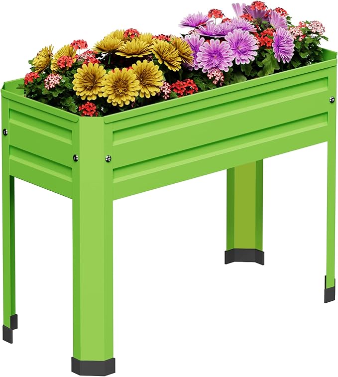 Elevated Metal Planter Box Stand Heavy Duty Raised Garden Bed for Vegetables Flowers Herbs Indoor Outdoor Use Green