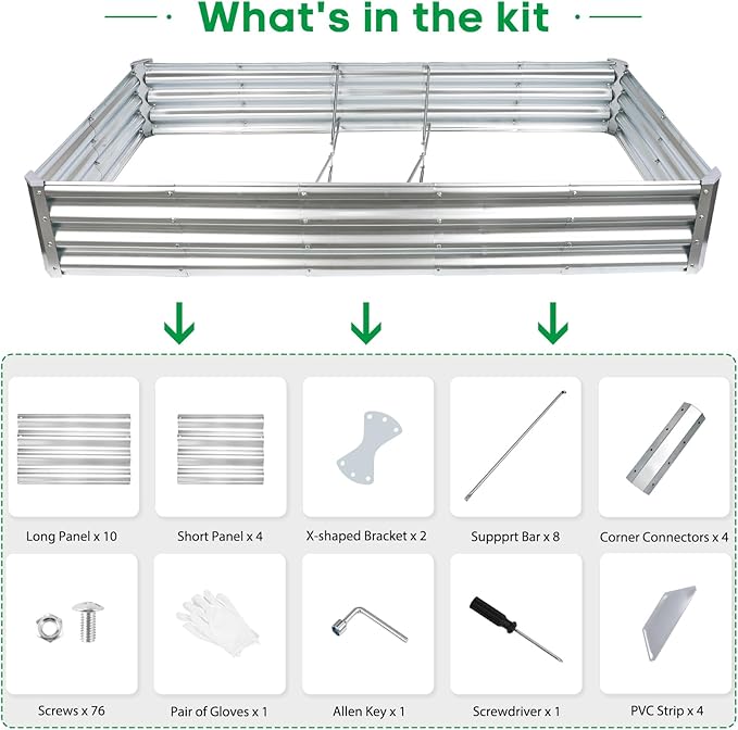 JERIA 6×3×1ft Raised Garden Bed with Support RodsGalvanized Raised Garden Bed Kit Outdoor Metal Gardening Planter Box for Vegetable Fruits Flower