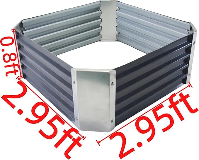 3ft x 3ft Galvanized Raised Garden Bed Horticultural Planting Box Metal Planter Boxes Outdoor Suitable for Plants Flowers Vegetables Herbs Fruits Dark Grey