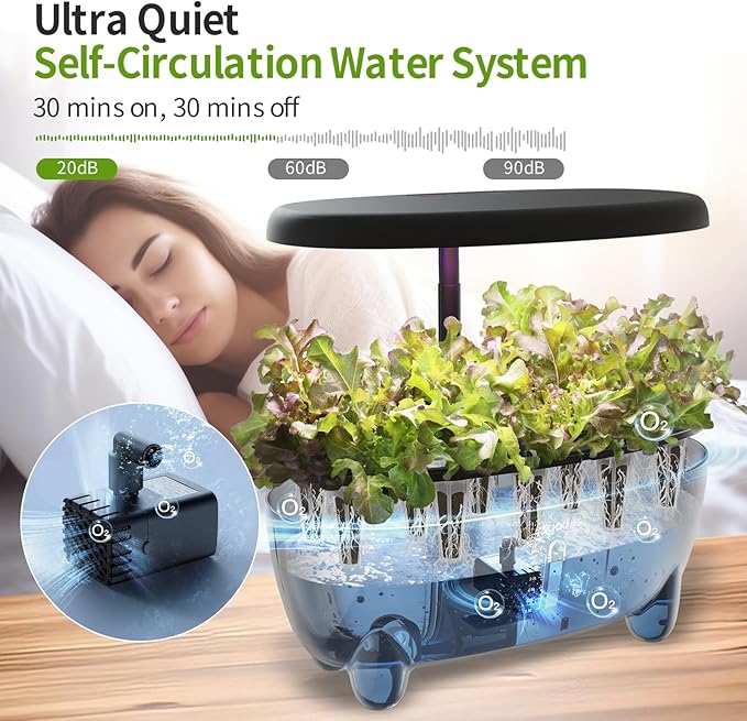 12-Pod Indoor Herb Garden Hydroponics Growing System Kit with LED Grow Light Indoor Gardening System for Herbs Vegetables Lettuce on Countertop (Seeds NOT Included)