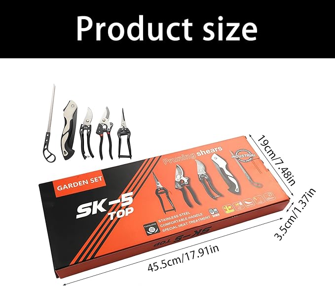 5 Piece Stainless Steel Gardening Tool Set with Ergonomic Handles – Rustproof Garden Kit Including 3 Pruning Shears and 2 Folding SawsPerfect for Trimming Cutting and Landscaping