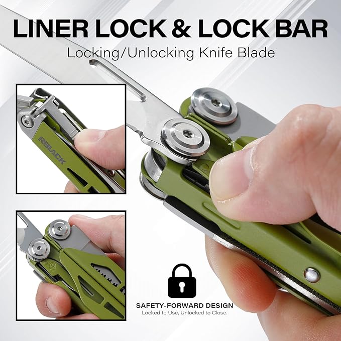 Multitool 21-in-1 Multi Tool Pliers with Safety Locking and Spring-Action Scissors Heavy-duty Stainless Steel Multi-tool Set with Nylon Sheath for Work Home Garden DIY &amp Auto Olive Green