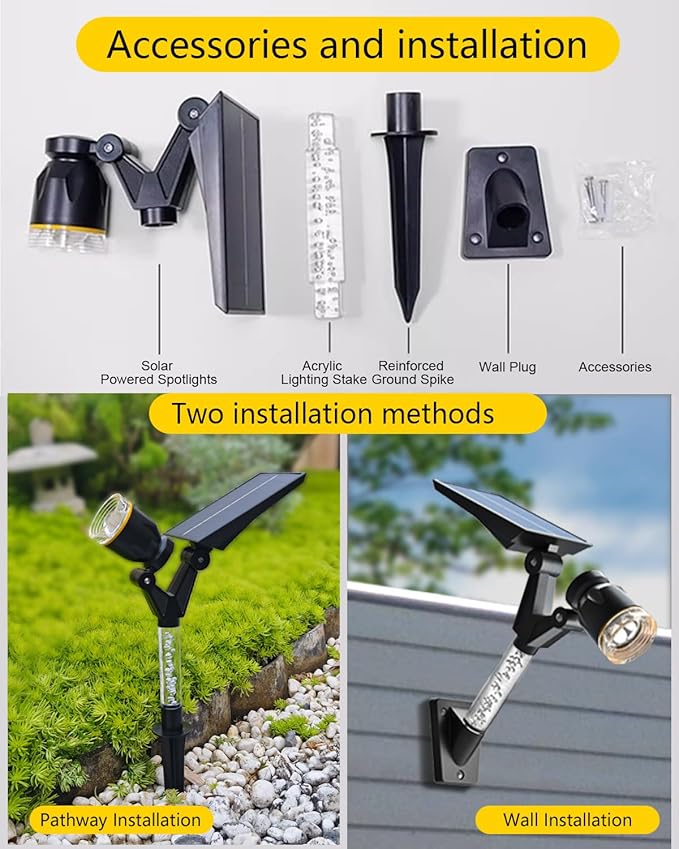 Solar Spot Lights Outdoor Waterproof IP65 180 Lumens 5000K Cool White Solar Powered Outdoor Lights Smart Circuit for All-Night Illumination Outdoor Solar Lights for Yard House Garden Pathway 4PK
