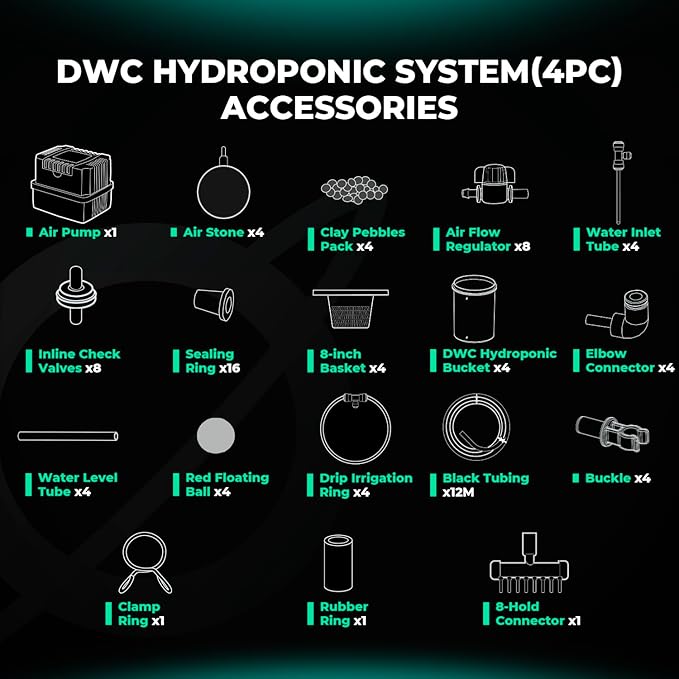MARS HYDRO DWC Hydroponics Grow System Kit with Recirculating Top Drip 11W Air Pump Air Stone Hose &amp 4 Buckets 5 Gallon Deep Water Culture Indoor Hydroponic System