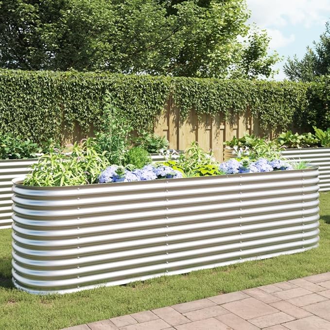 Outdoor Garden Raised Bed Galvanized Steel Garden Planter Box Metal Planter Box for Gardening Vegetables Flowers Herb 126x31.5x31.9 Galvanized Steel Silver-743