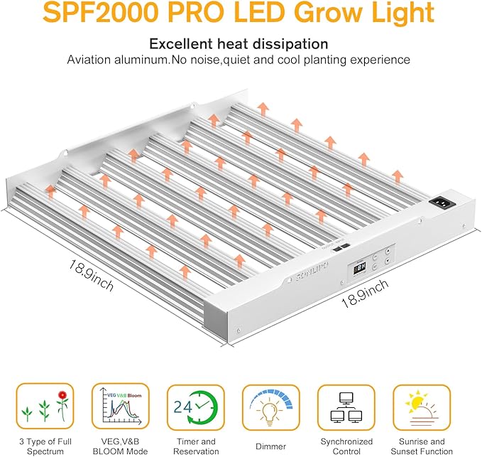 2024 New SPF2000 PRO 200W LED Grow Light 3x3ft Coverage with Veg &amp Bloom Dimmer Timer Full Spectrum Grow Lamps for Indoor Plants Seeding Flowering LED Plant Light Fixture